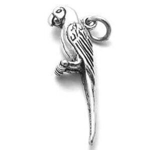 MACAW CHARM IN 3D. STERLING SILVER.
